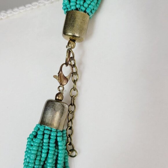 Multi Strand Tiered Seed Bead Necklace Bohemian Gypsy Style Brown Gold Turquoise - Picture 5 of 5